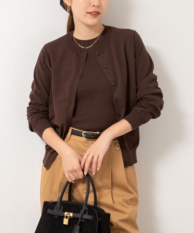 《手洗い可能》《アンサンブル対応》天竺クルーネックカーディガン