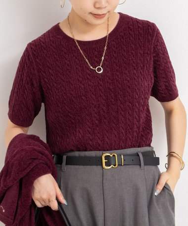 《手洗い可能》《アンサンブル対応》モールヤーンミニケーブルプルオーバーニット