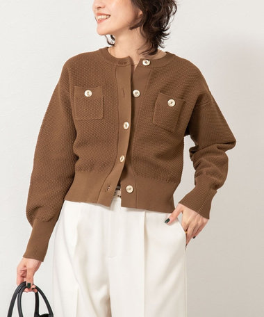 《手洗い可能》鹿の子編みクルーネックカーディガン