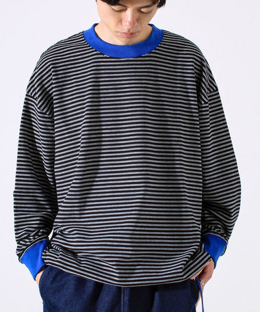 【配色リブが映える主役ボーダー】Helloボーダー ロングスリーブTシャツ