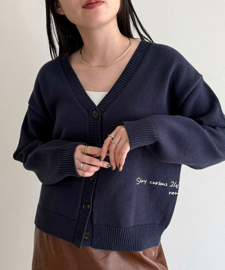 【Mc e】ネイビー ニットカーディガン カシミヤ混 UK40 fredy】RECOMMEND ITEM～さりげなく目を惹く刺繍がポイントの