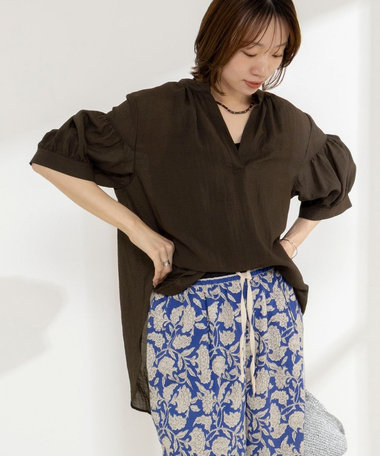 ［WEB限定 SPECIAL SALE！］《接触冷感》【BECシリーズ】ウォッシャブル半袖オーバーギャザーブラウス