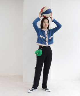 ショート丈ポケ付き配色カーディガン