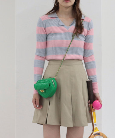 衿付きボーダーニット