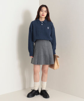 ポロ衿ケーブル柄ニット