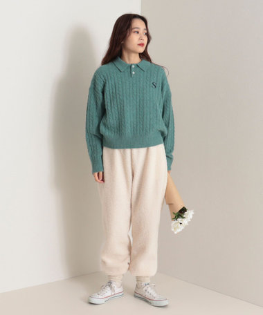 ポロ衿ケーブル柄ニット