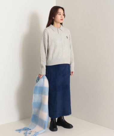 ポロ衿ケーブル柄ニット