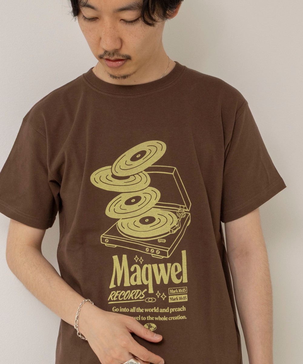 【MAQWEL/マクウェル】ウォッシャブル Maqwel RECORDS オープンエンドプリントTシャツ