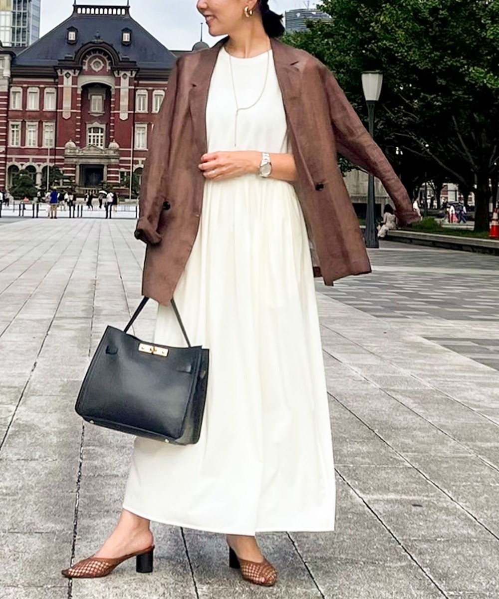 NOLLEY'S ベージュ ノーカラーコート NOLLEY'Sのノーカラーコートを使った人気ファッション