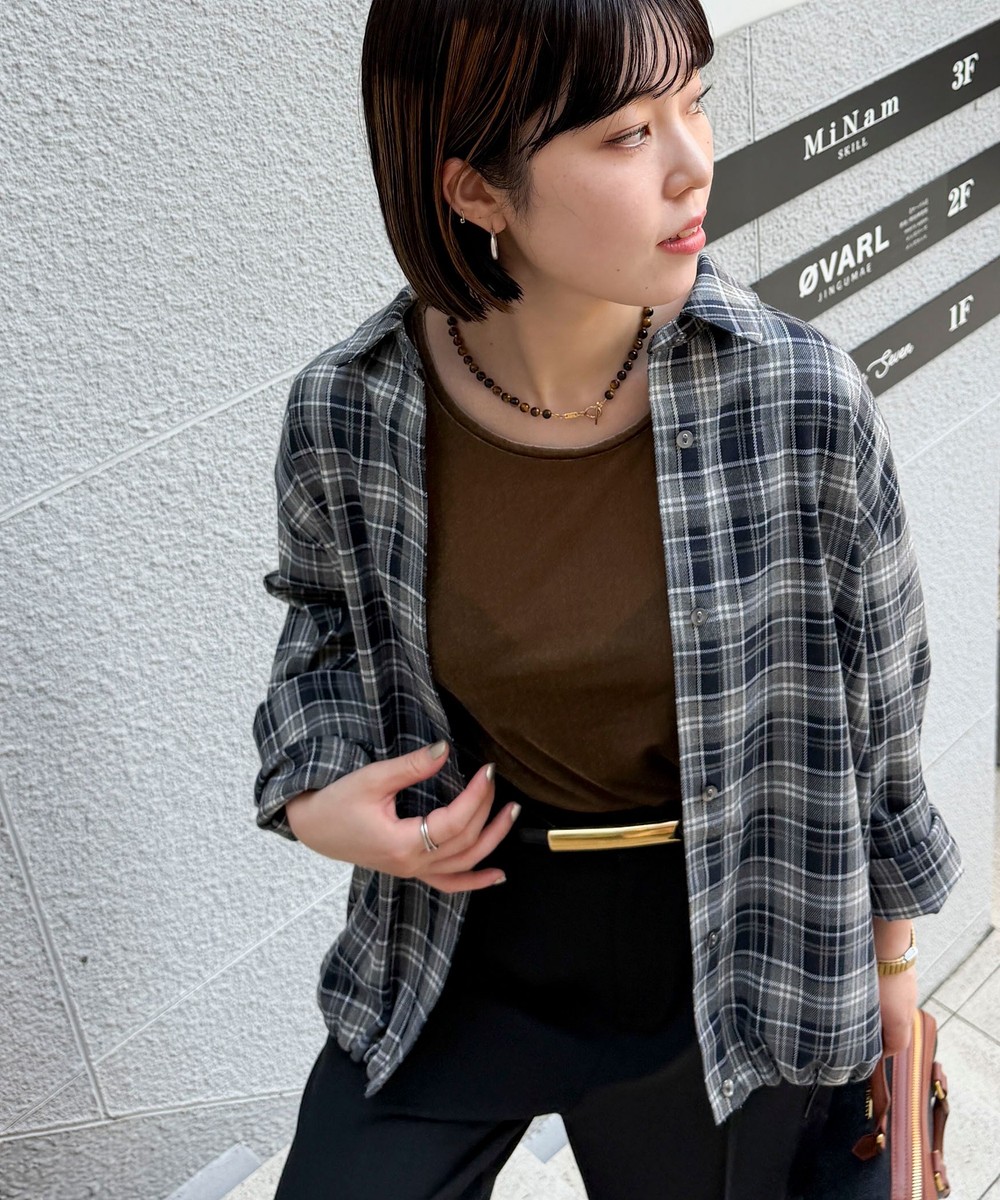 ドロストギャザーチェックシャツ