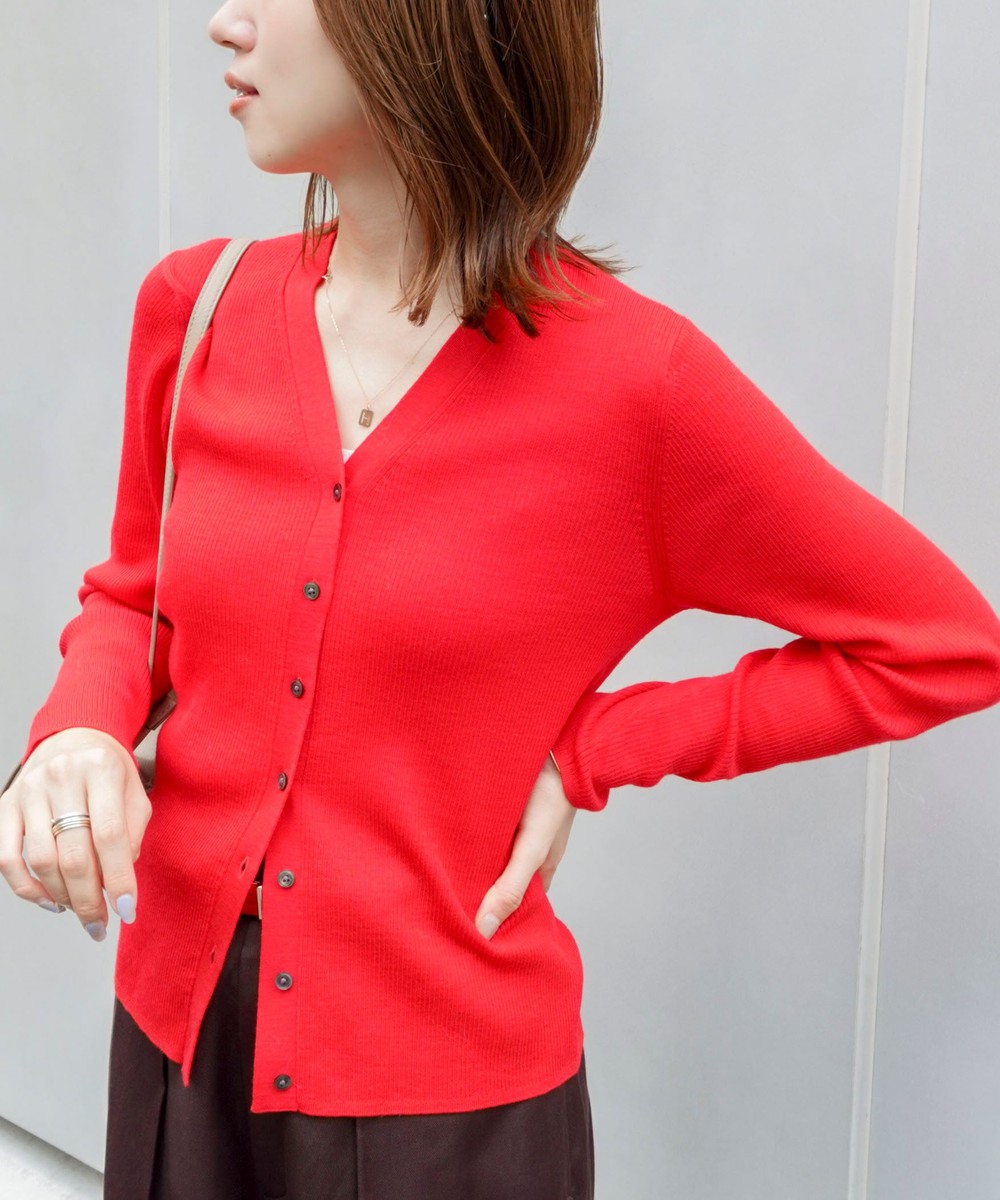 《手洗い可能》《アンサンブル対応》16GマレーリブVネックカーディガン