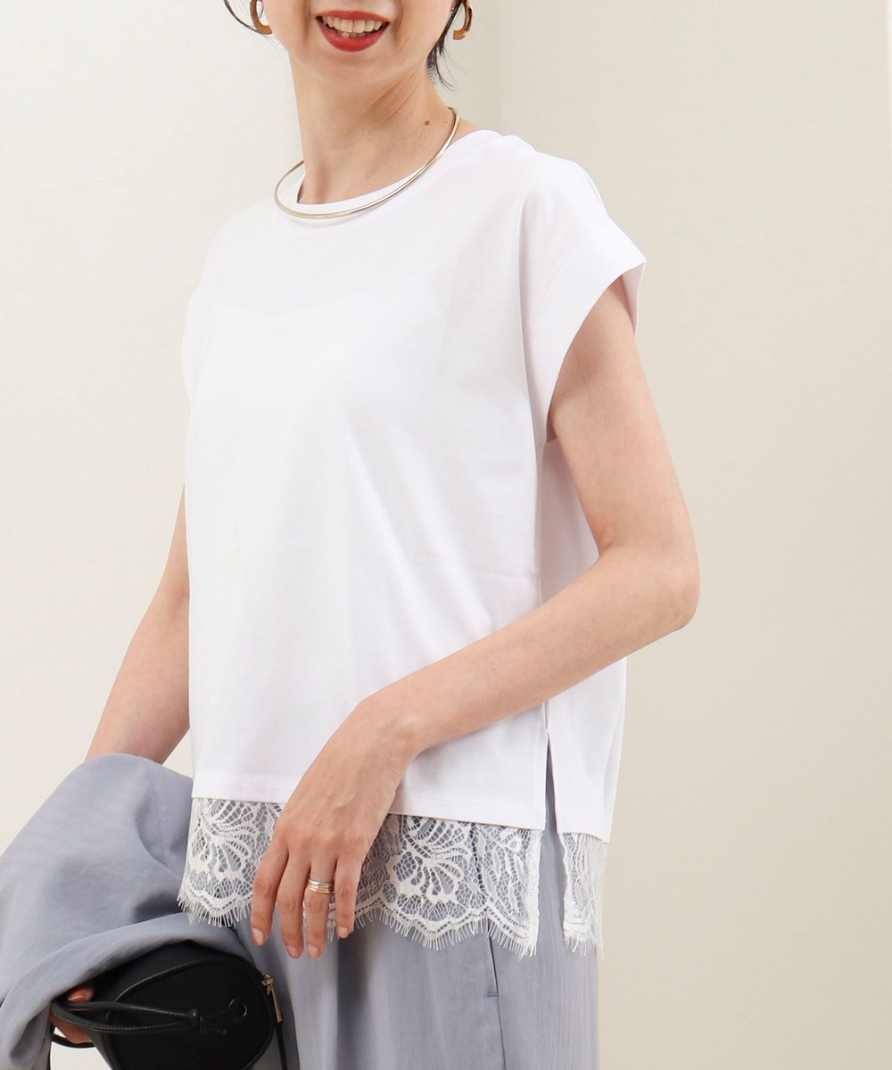 《接触冷感》《吸水速乾》DRY COTTON裾レースTシャツ