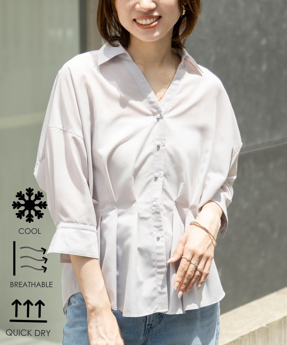 《接触冷感》【BECシリーズ】ウォッシャブルシアースキッパータック半袖ブラウス
