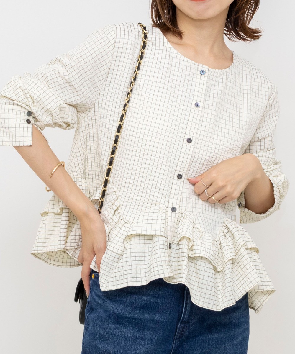 【WEB限定】ウォッシャブル2WAYチェックペプラムフリルブラウス