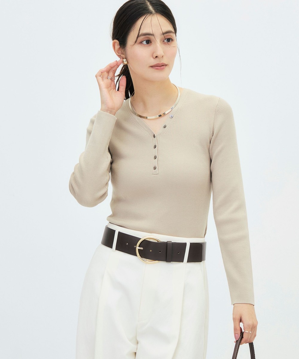《手洗い可能》シルクカシミヤ混Vヘンリーリブプルオーバー