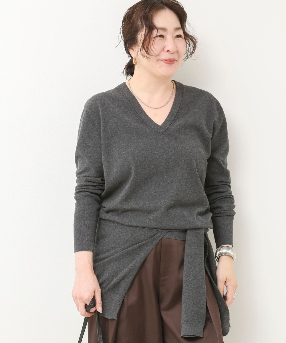 【 SHOP PRESS二見別注カラー】レイヤードピース付きVネックプルオーバー