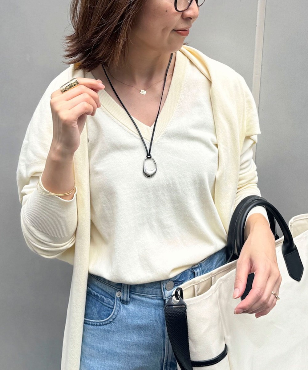 【 SHOP PRESS二見別注カラー】レイヤードピース付きVネックプルオーバー