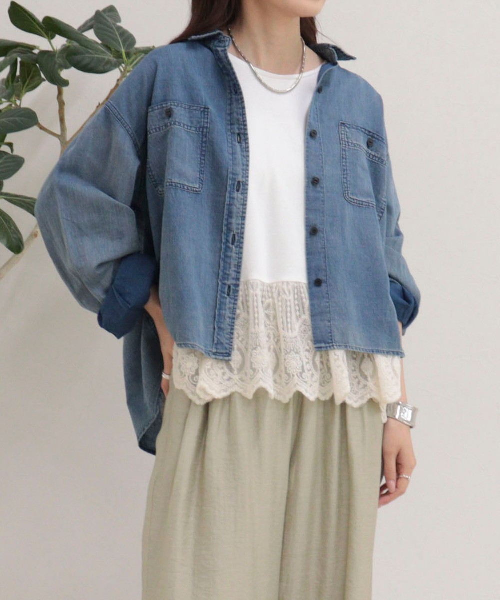 シアーデニムクロップドシャツ