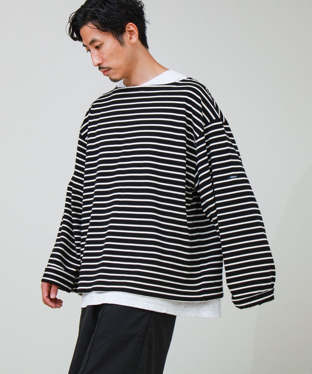 ［WEB限定 TIME SALE！］【ユニセックス】ワイドバスクシャツ ボートネック ボーダー オーバーサイズ