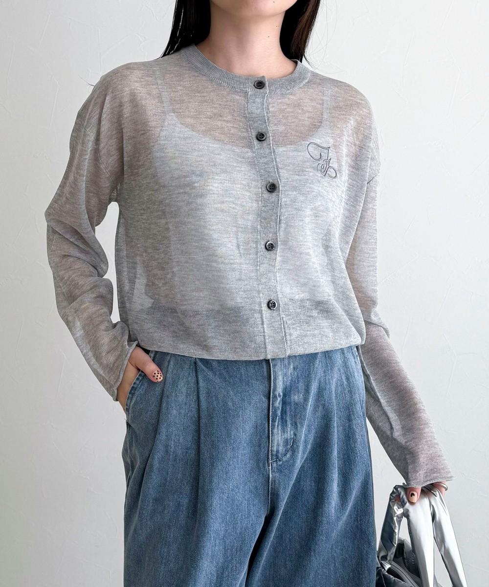 刺繍入りシアーニットカーディガン