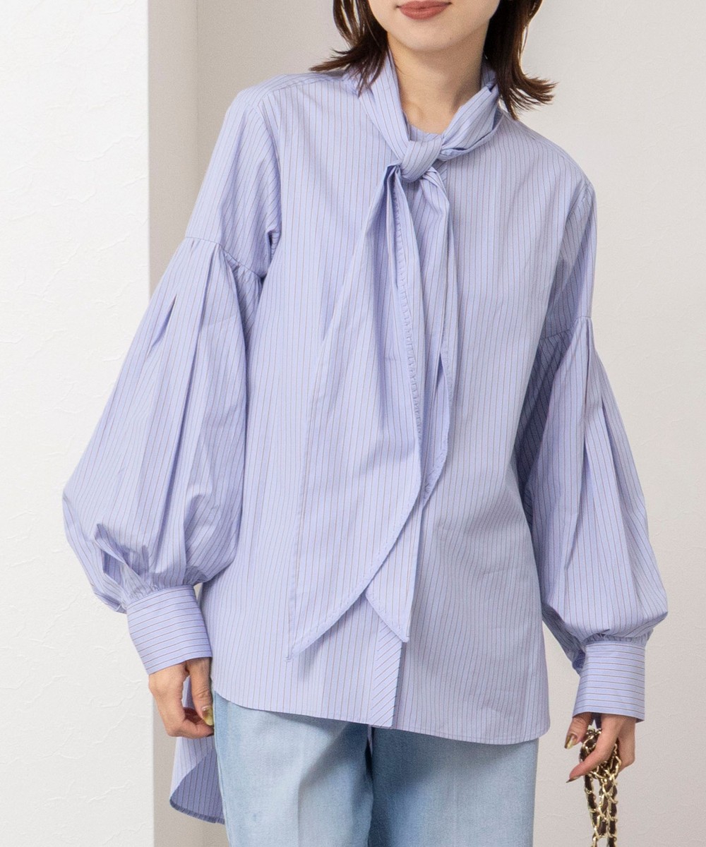 【MARILYN MOON/マリリーンムーン】stripe embroidery tie blouse