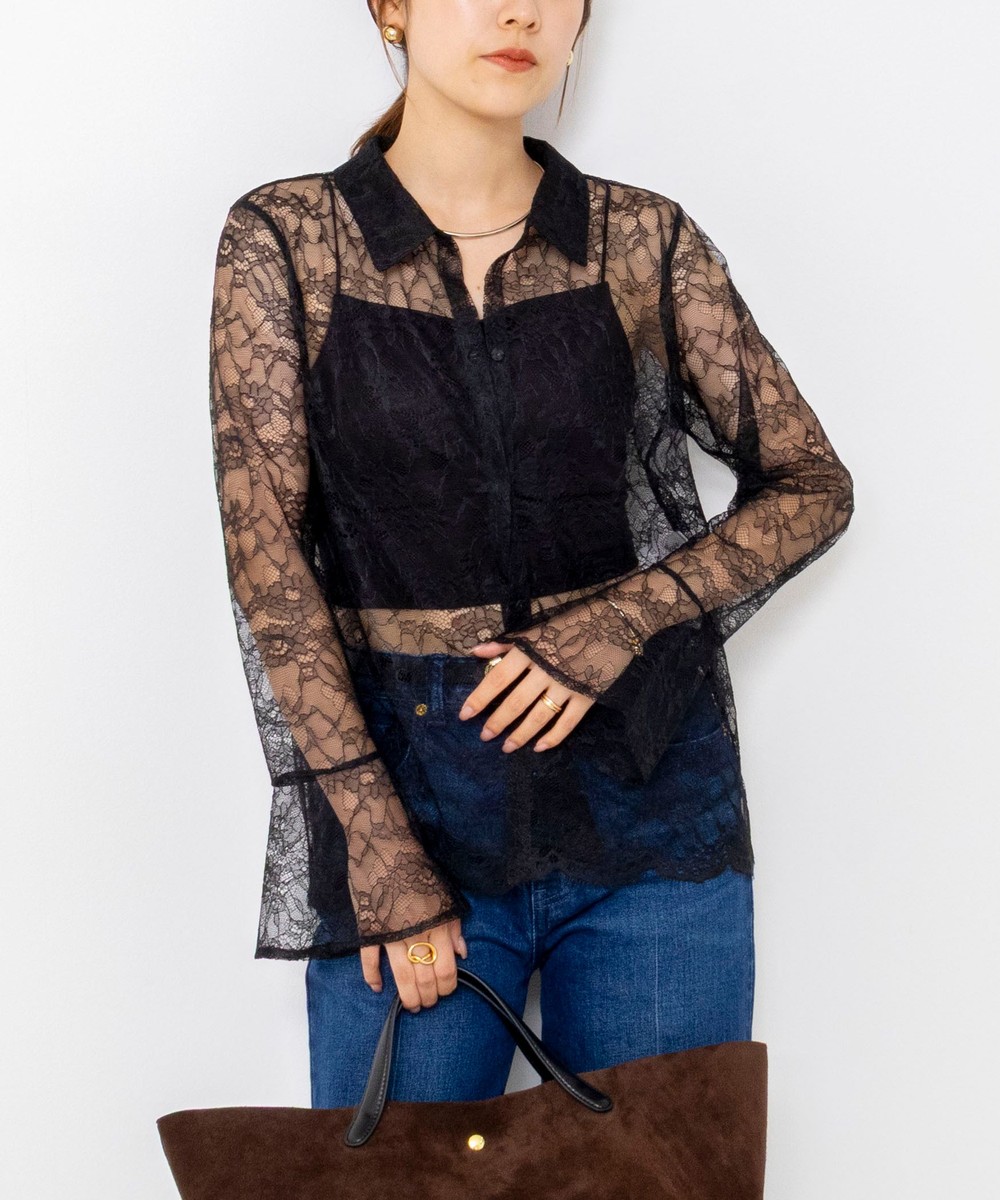 【WEB＆一部店舗限定カラーアイテム】ウォッシャブルレースシャツブラウス