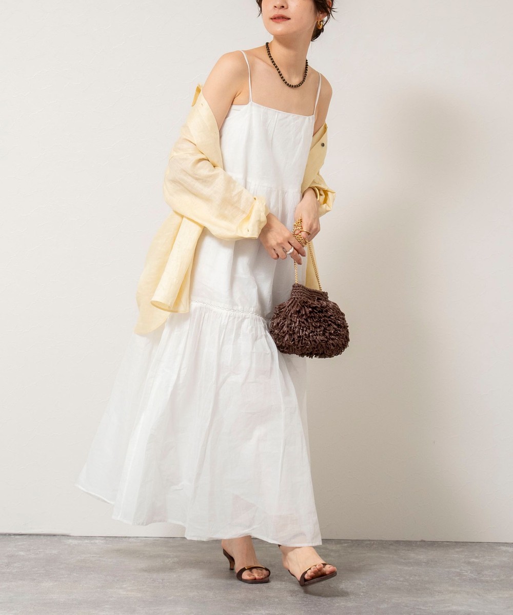 【MARILYN MOON/マリリーンムーン】sheer starched cotton lace tieredワンピース
