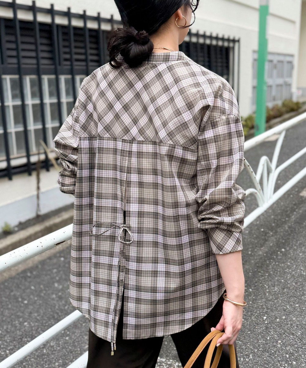 後ろリボンシアーチェックシャツ羽織