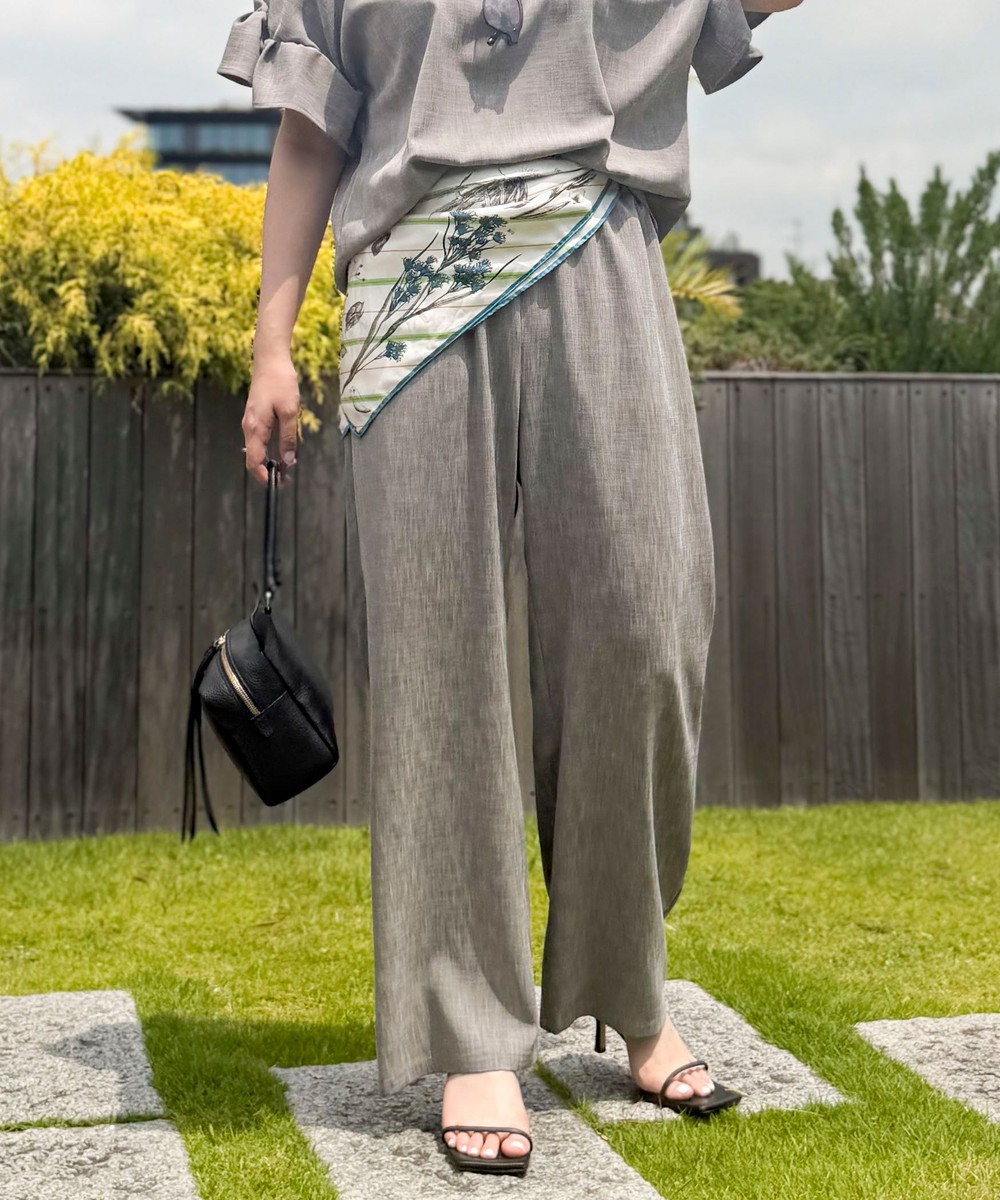 《セットアップ対応》リネンライクシャンブレーワイドパンツ