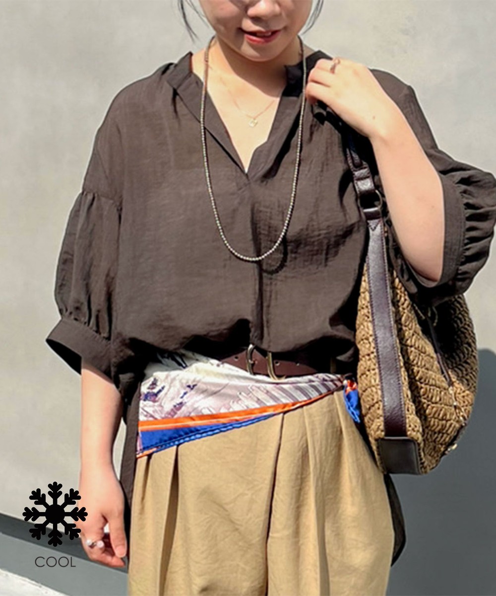 《接触冷感》【BECシリーズ】ウォッシャブル半袖オーバーギャザーブラウス