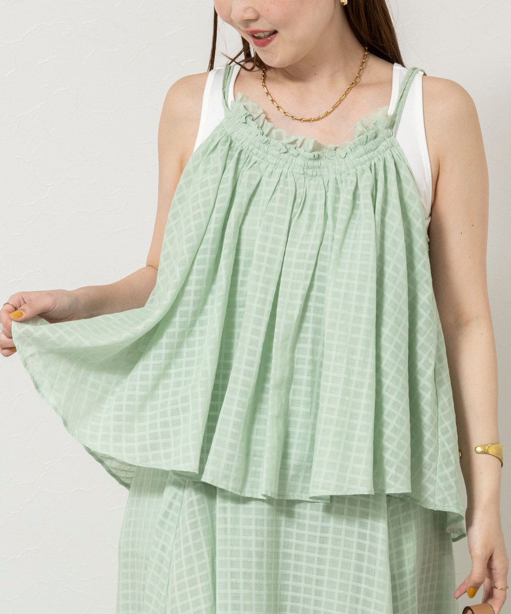 【WALANCE/ワランス】natural dye sheer cotton check gather camisole