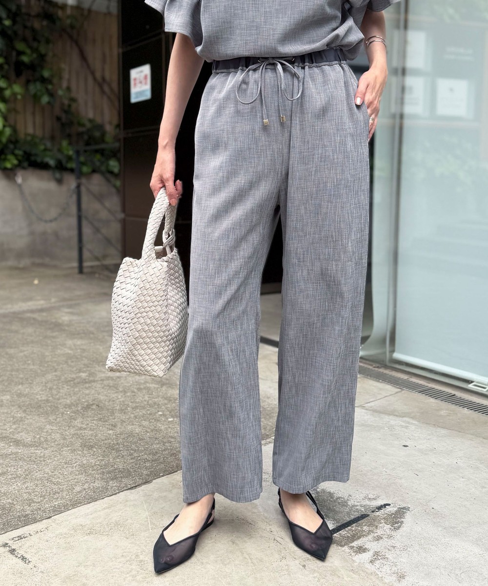 《セットアップ対応》リネンライクシャンブレーワイドパンツ