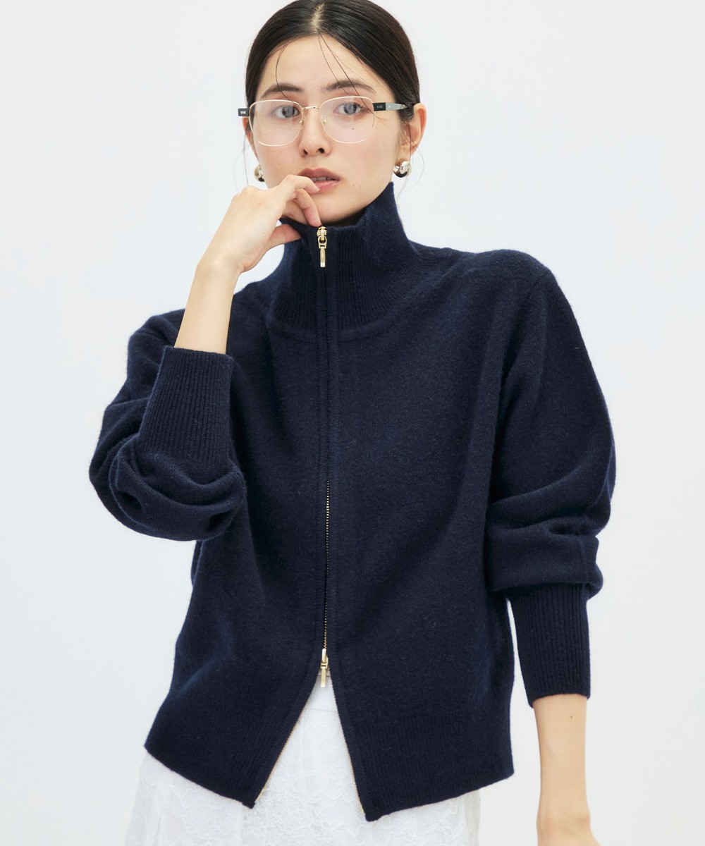 カシミヤ混紡毛ジップアップカーディガン