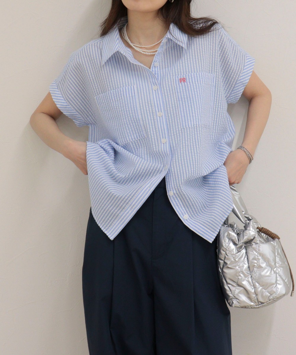 FR刺しゅうフレンチストライプシャツ