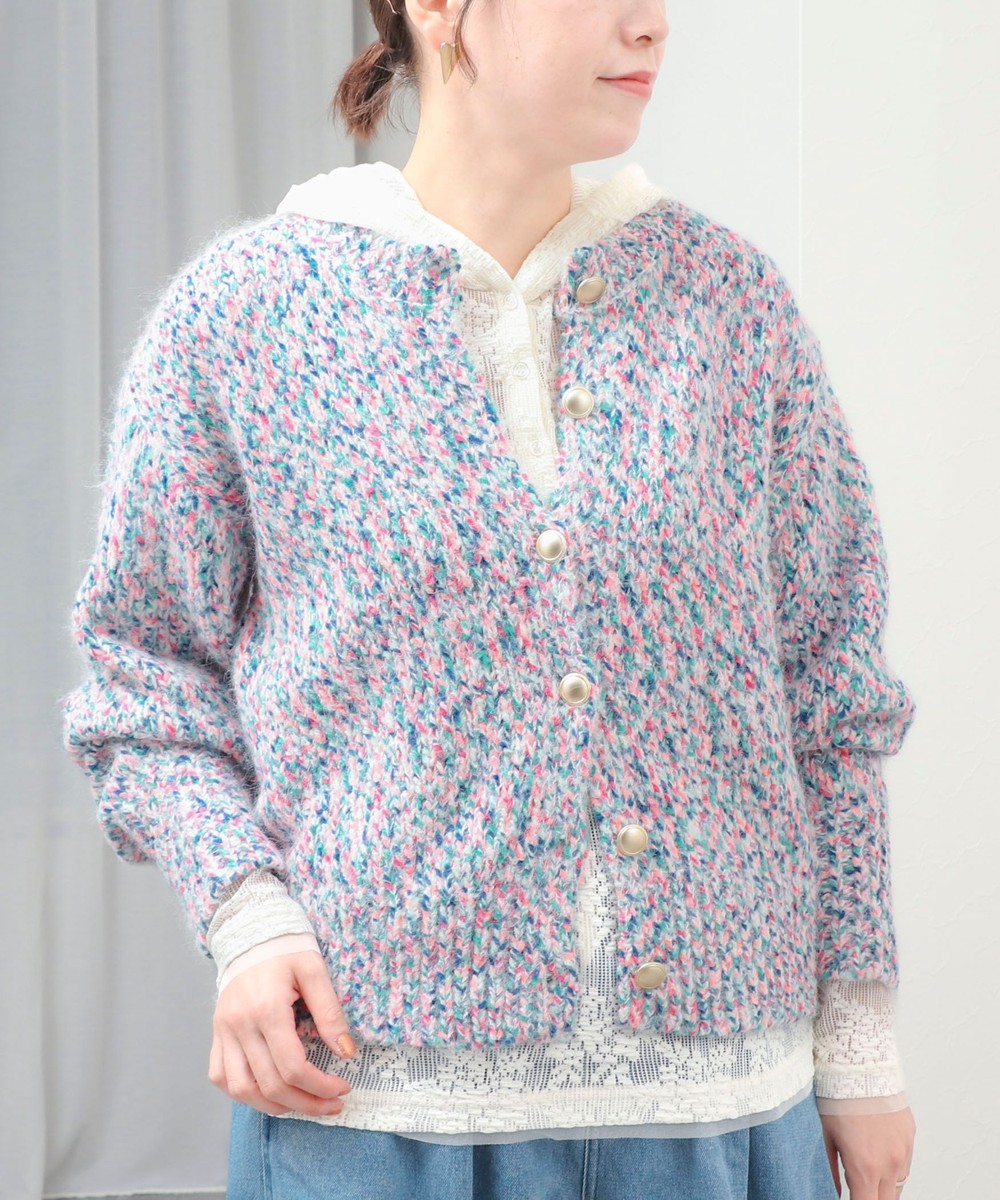 《WEB限定カラーあり》カラーモールクルーカーディガン