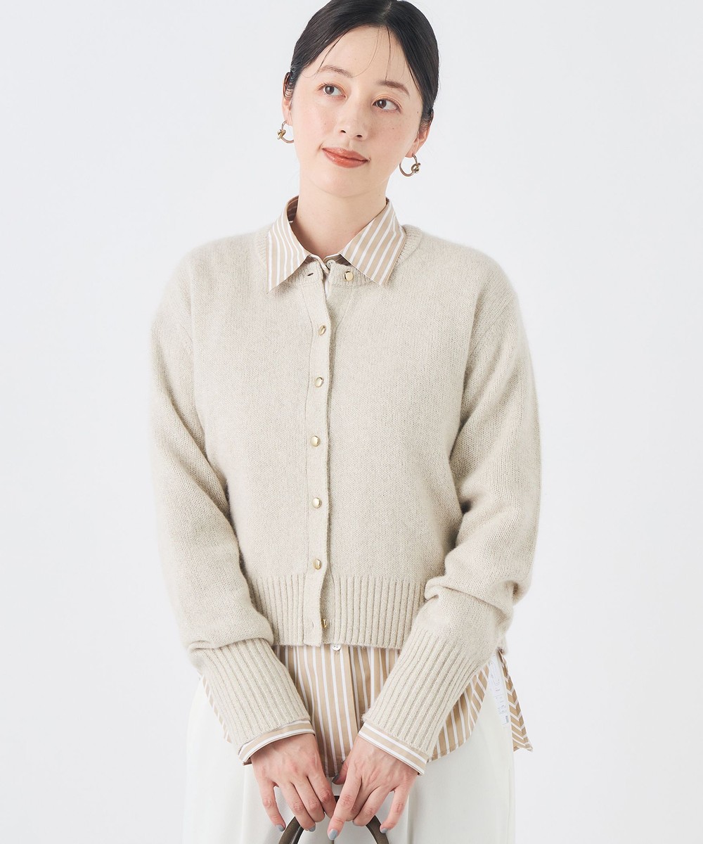 【BECシリーズ】《手洗い可能》へアリーラメクルーネックカーディガン