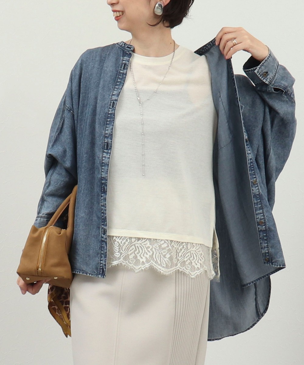 ［WEB限定 SPECIAL PRICE！］スラブジャージー裾レースカットソー