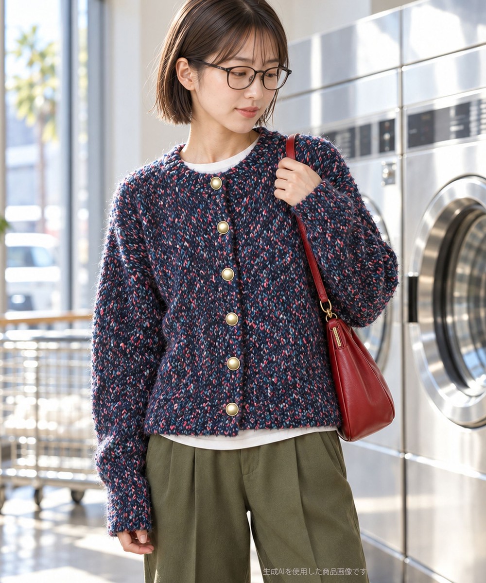 《WEB限定カラーあり》カラーモールクルーカーディガン
