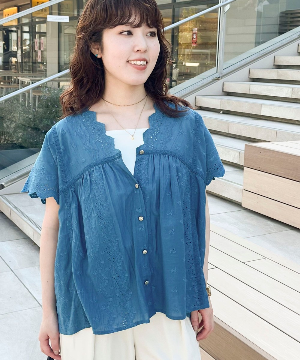 刺繍ハシゴレースブラウス