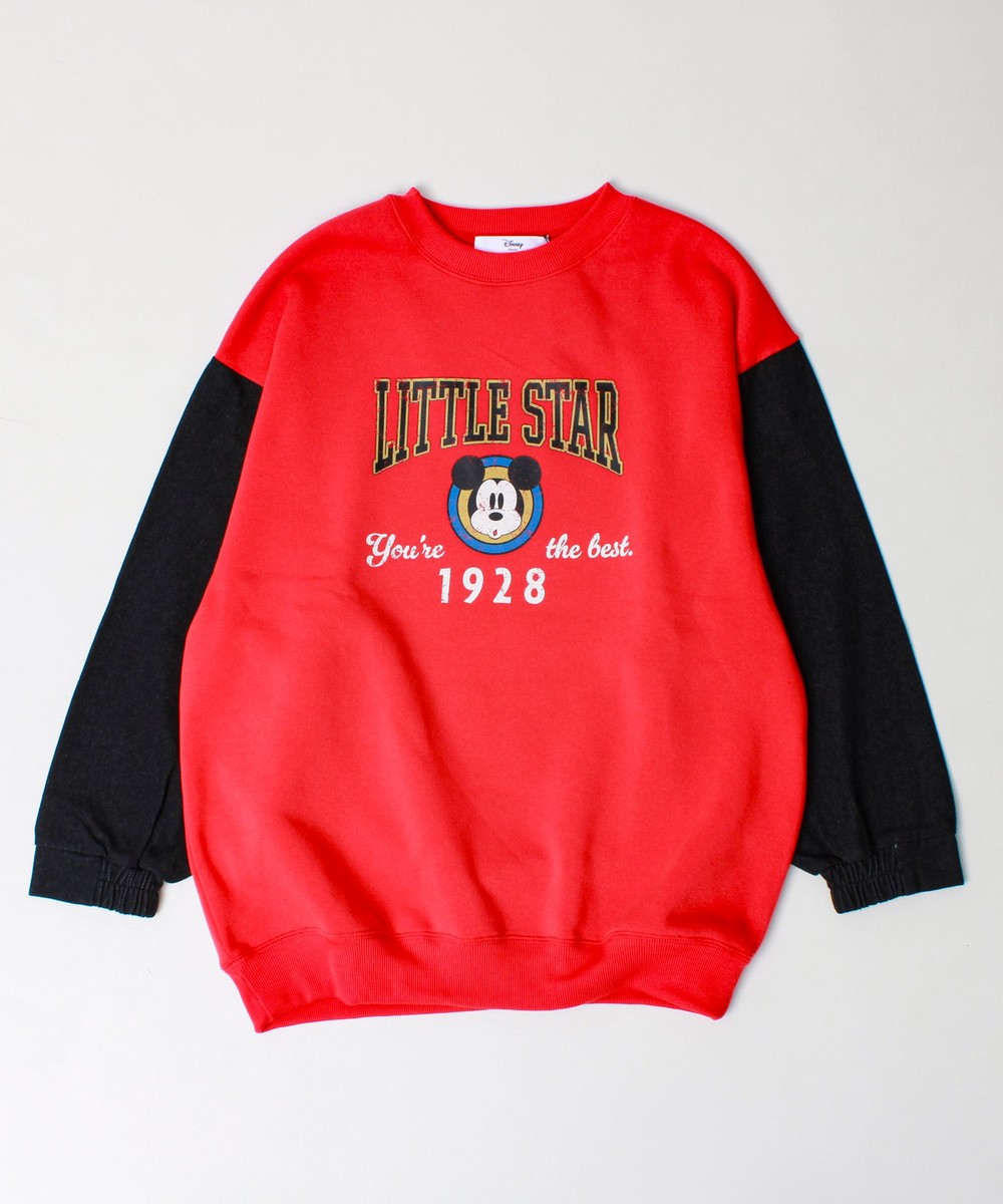【MICKEY/ミッキー】裏起毛クルーネックトレーナー 袖デニム
