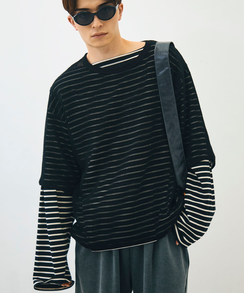 ［WEB限定 TIME SALE！］3/4スリーブメッシュTシャツ シアーT 7分袖 オーバーサイズ
