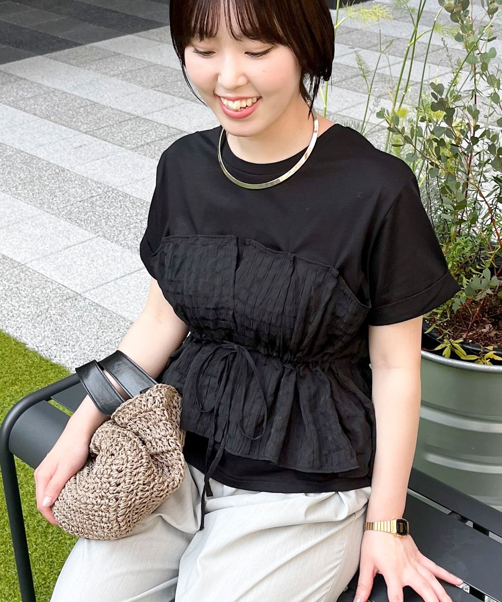 シアーチェックビスチェ付きTシャツ