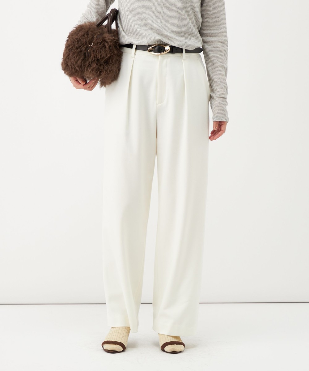 《吸湿発熱/4サイズ展開》ウォッシャブル裏起毛タックワイドパンツ