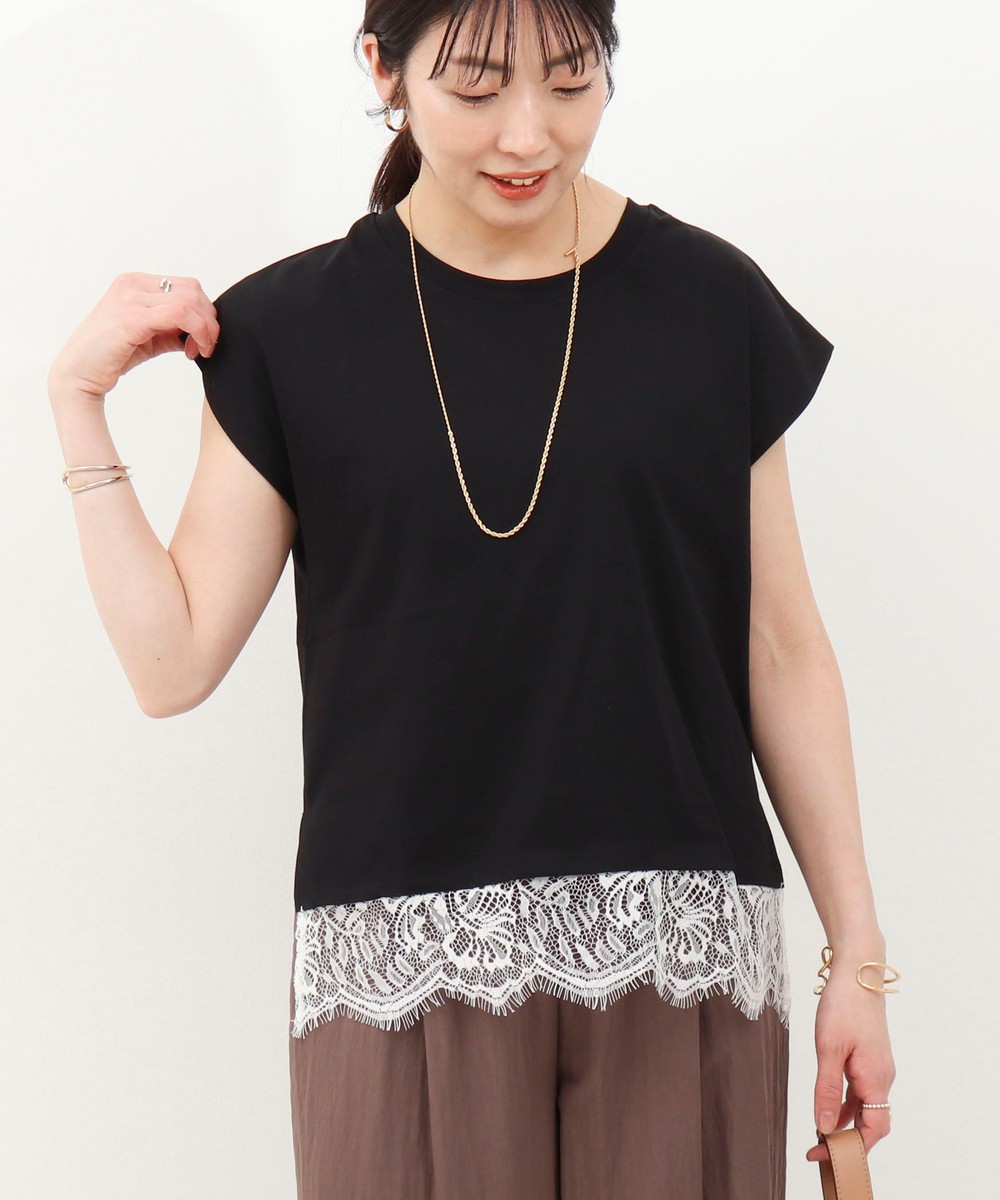 《接触冷感》《吸水速乾》DRY COTTON裾レースTシャツ