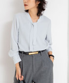 ウォッシャブルストレッチバックサテンボウタイブラウス