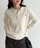 FR刺繍ケーブル柄ポロ衿ニットプルオーバー