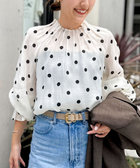 ウォッシャブルピンタックドットプリントブラウス