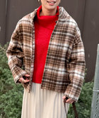 シャギーチェック後コクーンショートコート