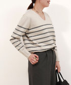 スーパーストレッチVネックプルオーバーニット　ラメボーダー