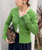 《手洗い可能》リブ斜め柄Vネックカーディガン